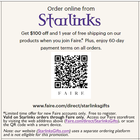 Register & Shop with Starlinks at Faire.com
