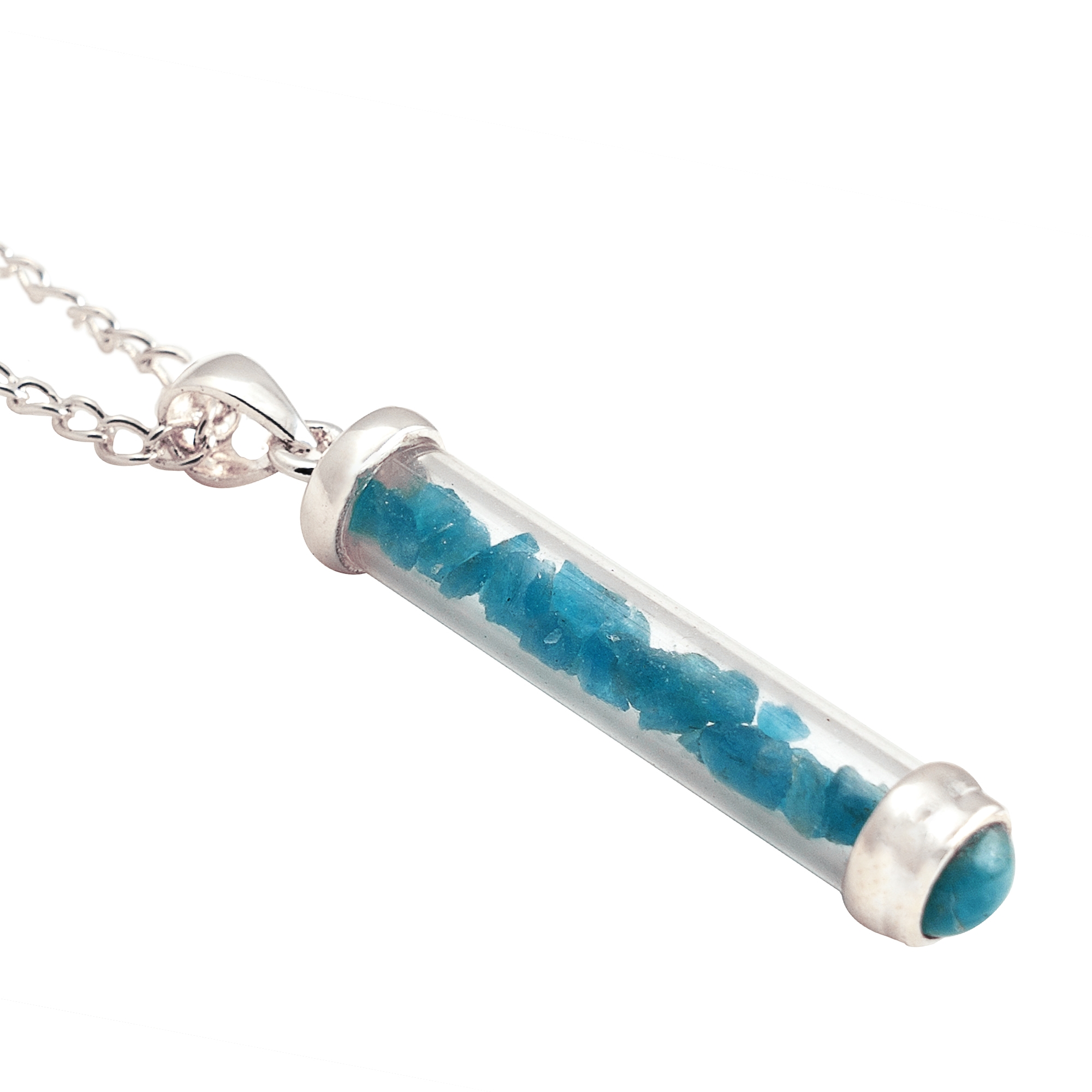 Blue Apatite Gem Power Vial PENDANT for Introspection